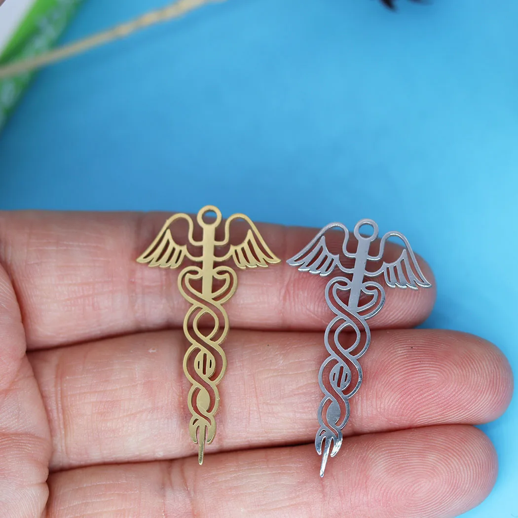 

3pcs/Lot Angel Wings Caduceus Health Charm for Jewelry Making Fit Stainless Steel Pendant DIY Crafts Supplier Party Gift