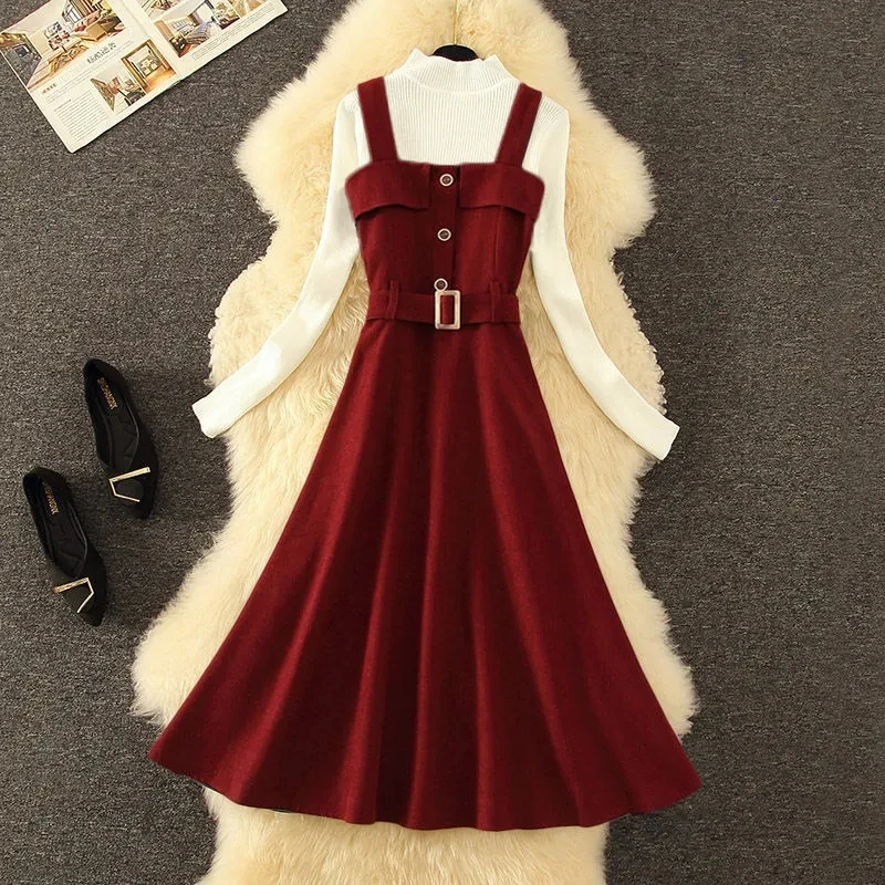 Fashion Slim Strap Dresses Autumn Winter Women Corduroy Sling Dress + Knitted Sweater Sets Two Piece Suit Female Vestidos Outfit
Fashion Slim Strap Dresses Autumn Winter Women Corduroy Sling Dress + Knitted Sweater Sets Two Piece Suit Female Vestidos Outfit