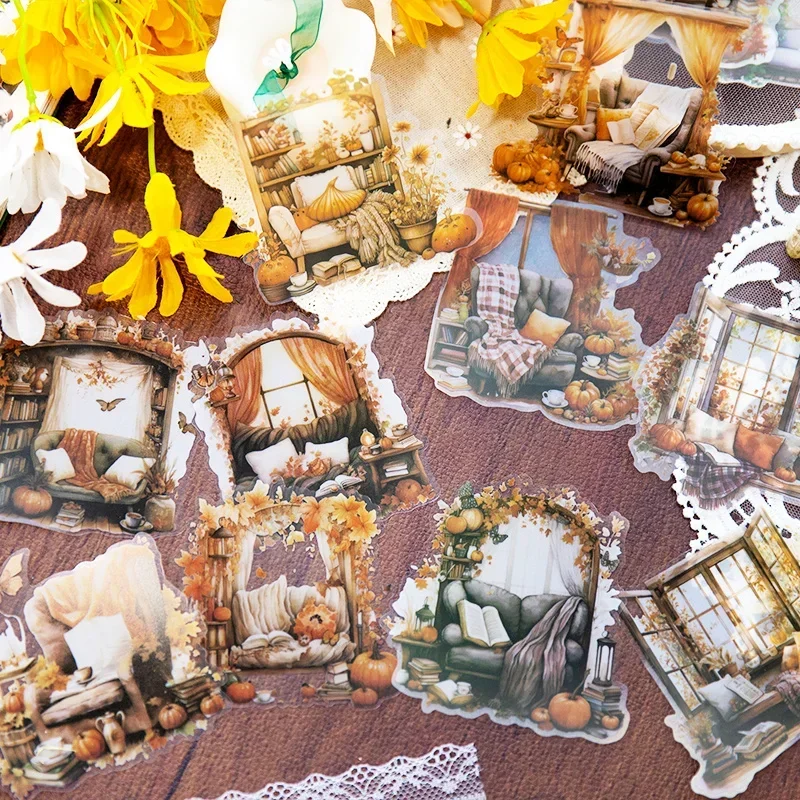

10Sheets PET Collage Card Stickers Dairy Coffee House Warm Decoration Handbook DIY Supplies Package Scrapbook 130*90MM