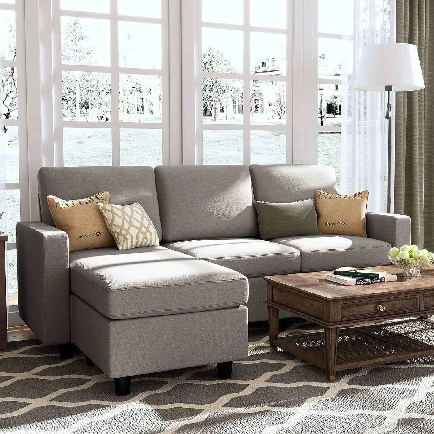 HONBAY Convertible Sectional Sofa, L Shaped Couch with Linen Fabric, Reversible Couch for Small Space, Light Grey
HONBAY Convertible Sectional Sofa, L Shaped Couch with Linen Fabric, Reversible Couch for Small Space, Light Grey
