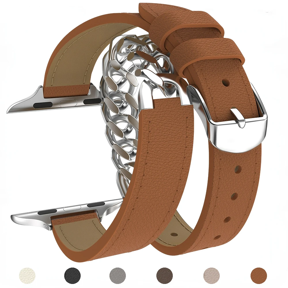 Leather Loop Strap For Apple Watch Band 49mm 45mm 44mm 41mm 42mm 40mm Gourmette Metal Double Tour Belt iWatch UItra 8 7 6 5 4 SE
Leather Loop Strap For Apple Watch Band 49mm 45mm 44mm 41mm 42mm 40mm Gourmette Metal Double Tour Belt iWatch UItra 8 7 6 5 4 SE