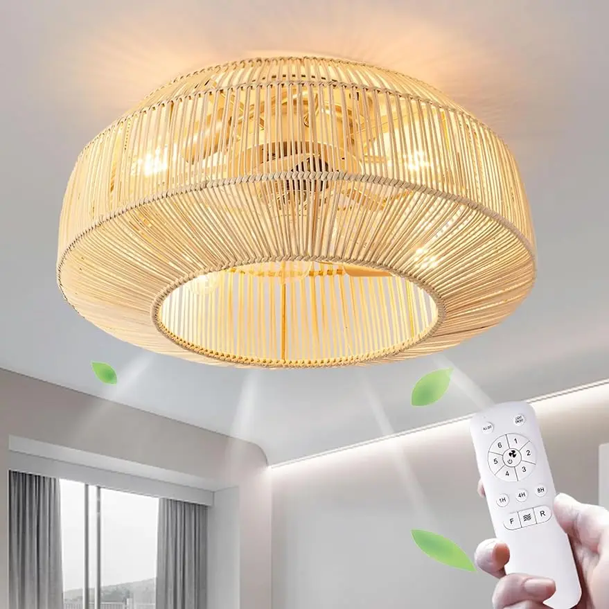Caged Ceiling Fans with Lights and Remote Control, 20 Inch Flush Mount Rattan Retro Ceiling Fan with Light,
Caged Ceiling Fans with Lights and Remote Control, 20 Inch Flush Mount Rattan Retro Ceiling Fan with Light,