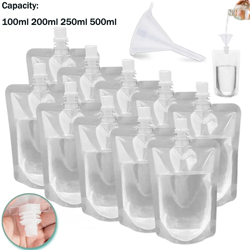 

100ml-500ml Travel Drink Spout Pouches Transparent Plastic Bags Sealed Juice Storage Beverage Ice Cold Drink Pouch Portable