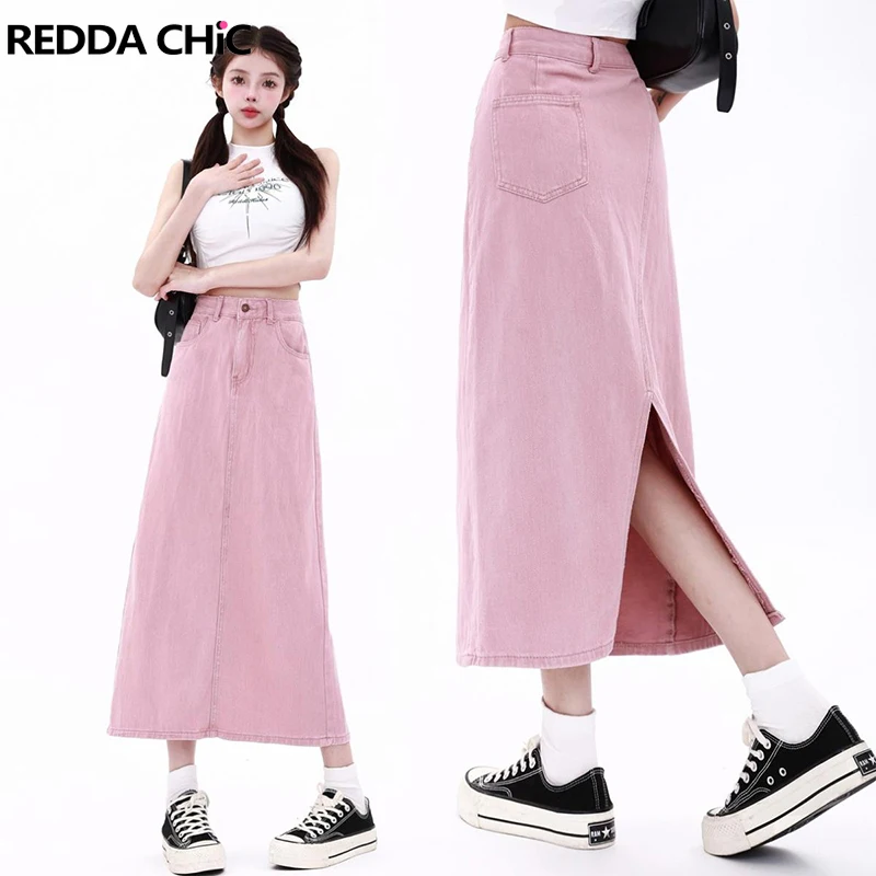 ReddaChic Pink Y2k Denim Skirt for Women A-line High Rise Thigh-high Slit Open Leg Midi Long Jean Skirt Summer Female Bottoms
ReddaChic Pink Y2k Denim Skirt for Women A-line High Rise Thigh-high Slit Open Leg Midi Long Jean Skirt Summer Female Bottoms