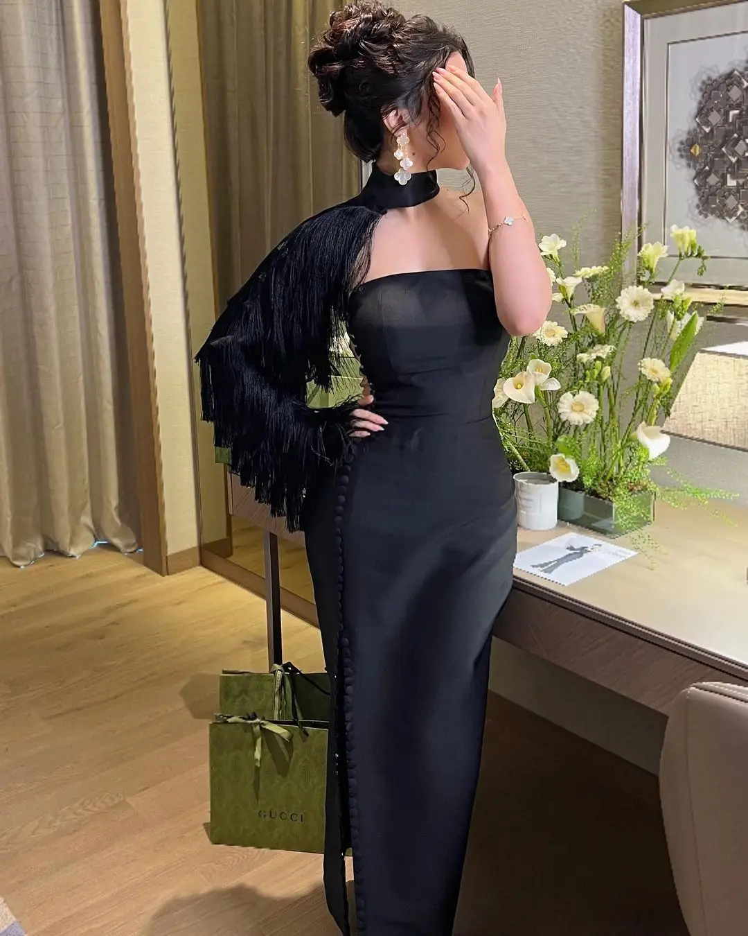 

Elegant Long With Crepe Party Evening Dresses Wrapped Neck فساتين السهرة Floor Length With Slit Sheath Prom Dresses for Women