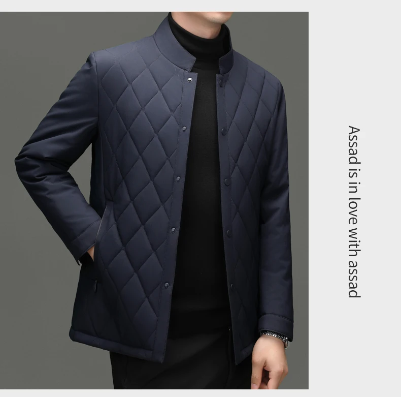 سترة رجالية فاخرة من حرير التوت بياقة عالية، تصميم جديد أنيق لفصلي الخريف والشتاء، معطف عملي غير رسمي مقاوم للرياح سترة رجالية فاخرة من حرير التوت بياقة عالية، تصميم جديد أنيق لفصلي الخريف والشتاء، معطف عملي غير رسمي مقاوم للرياح