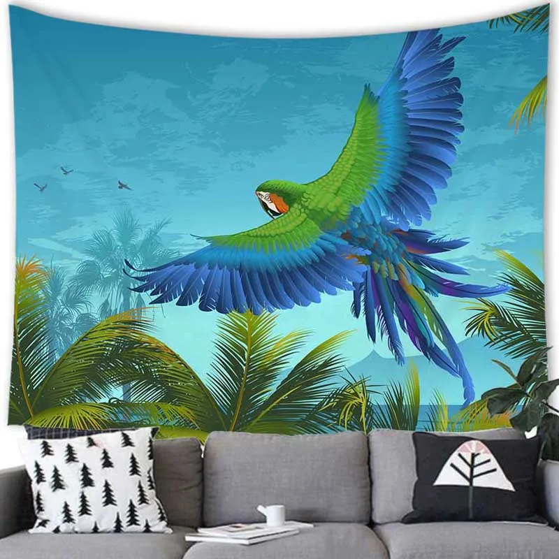 

Tropical plant tapestry wall hanging parrot animal home decoration bedroom dormitory living room background