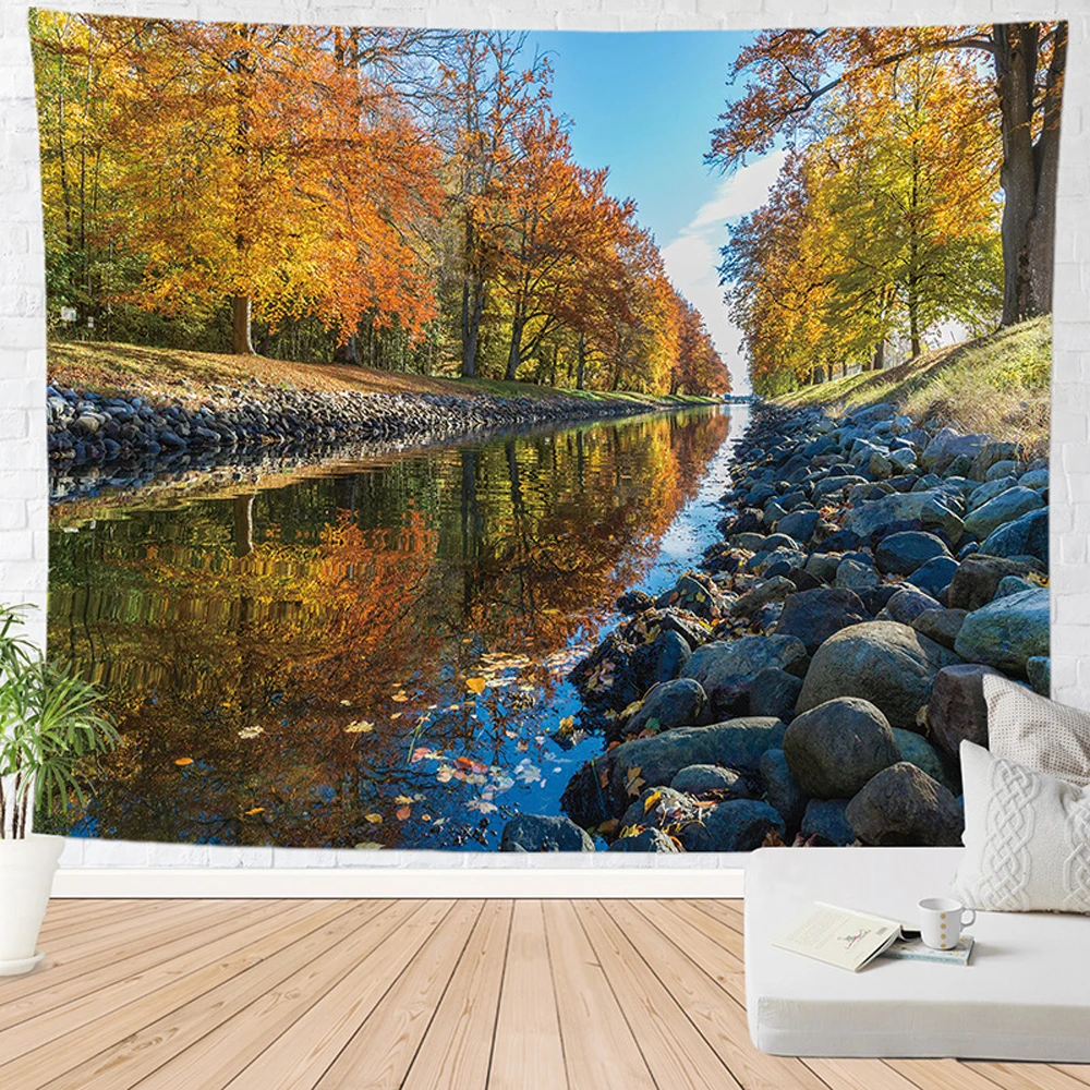 

Forest River Tapestry Sky Jungle Stream Along Rocks Nature Scenery Tapestries Bedroom Living Room Dorm Home Decor Wall Hanging