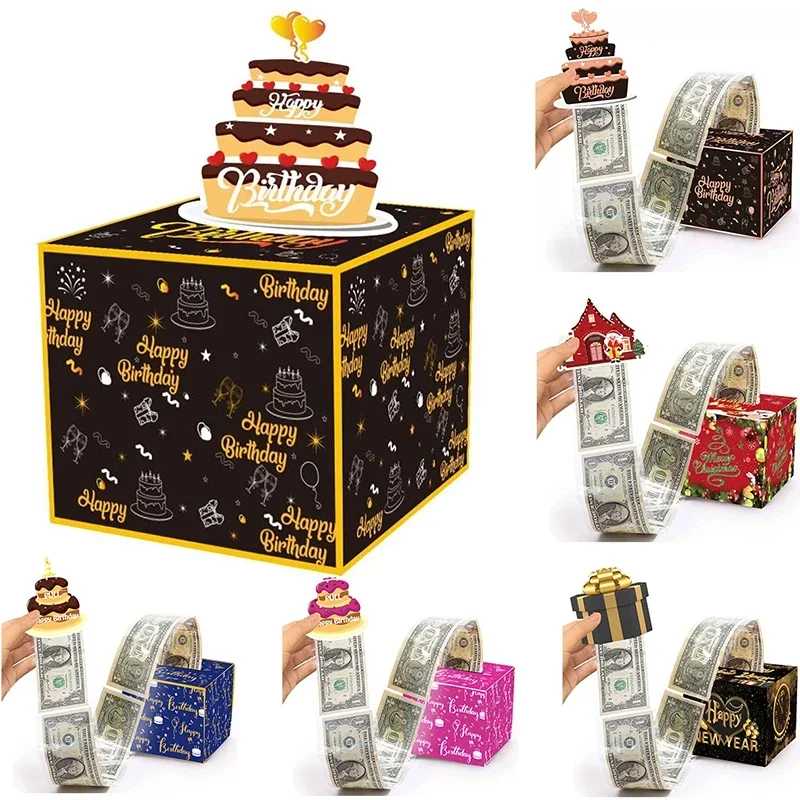 

Funny Cash Pull Gift Box Holder Birthday Party Creative Money Pulling Box Black Money Clip Surprise Cake Decorations Baby Shower