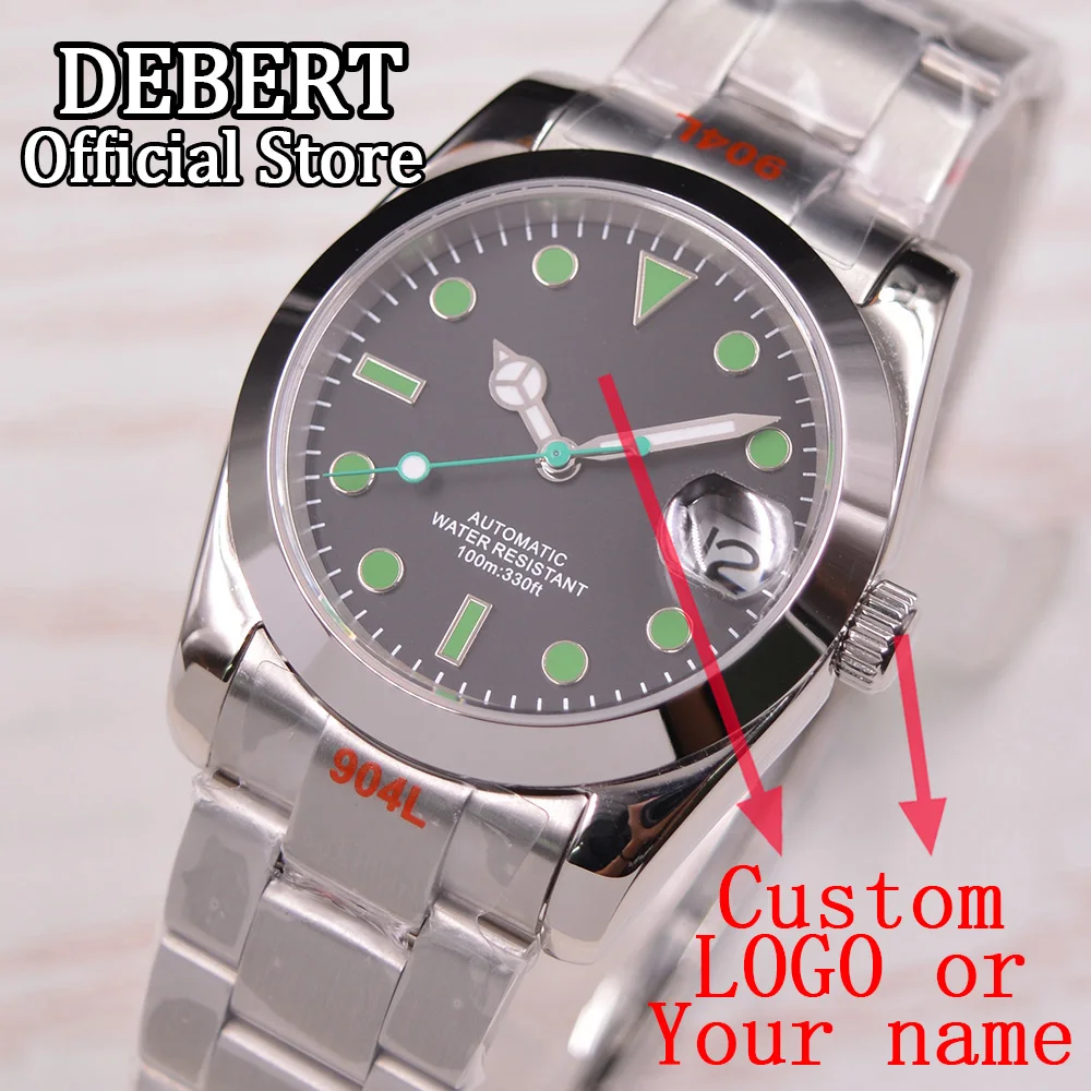 DEBERT 36mm/39mm Men Watch 24 Jewels NH35A MIYOTA Movement Sapphire glass Black Sterile Dial Green trim custom made reloj hombre
DEBERT 36mm/39mm Men Watch 24 Jewels NH35A MIYOTA Movement Sapphire glass Black Sterile Dial Green trim custom made reloj hombre