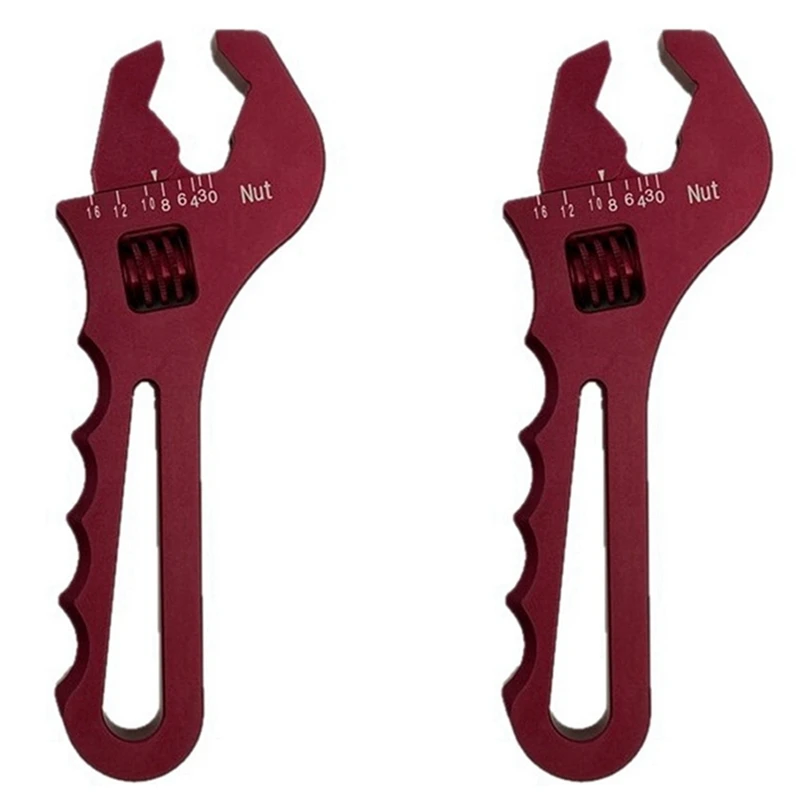 

2X Adjustable Wrench, An Wrench, Aluminum Wrench Hose Fitting Tool Aluminum Spanner AN3-AN16 - Red