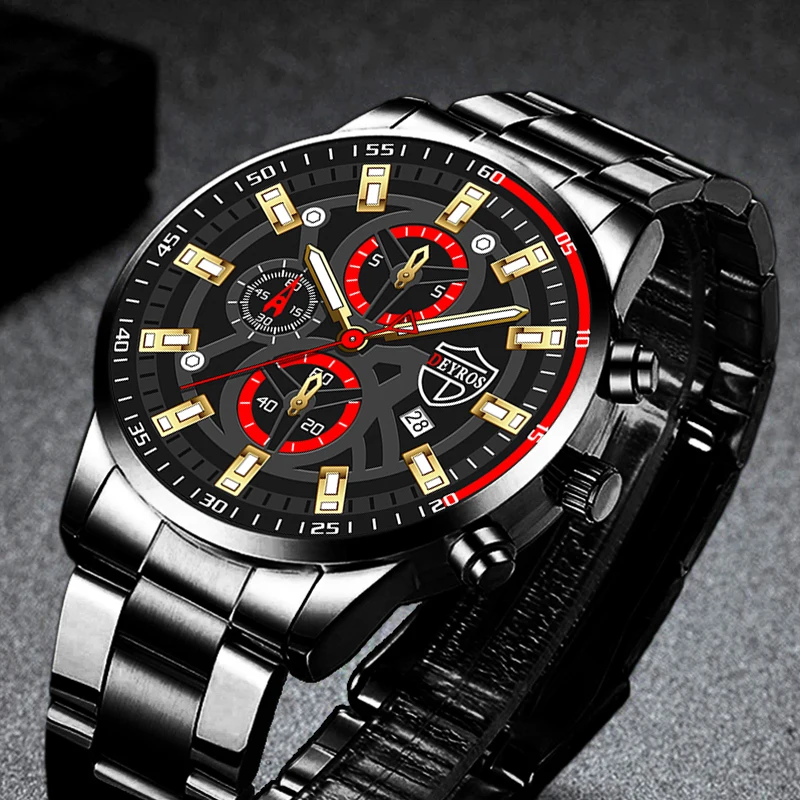 

Brand Luxury Men's Watches Black Stainless Steel Quartz Man Calendar Clock 2022 Fashion Male Sport Luminous Leather Wrist Watch