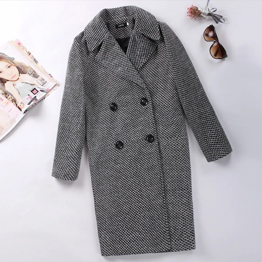 Women Plaid Woolen Coat Thick Warm Autumn Winter New Korean Jacket Office Ladies Loose Overcoat Grey Long Coat Female Sobretudo
Women Plaid Woolen Coat Thick Warm Autumn Winter New Korean Jacket Office Ladies Loose Overcoat Grey Long Coat Female Sobretudo