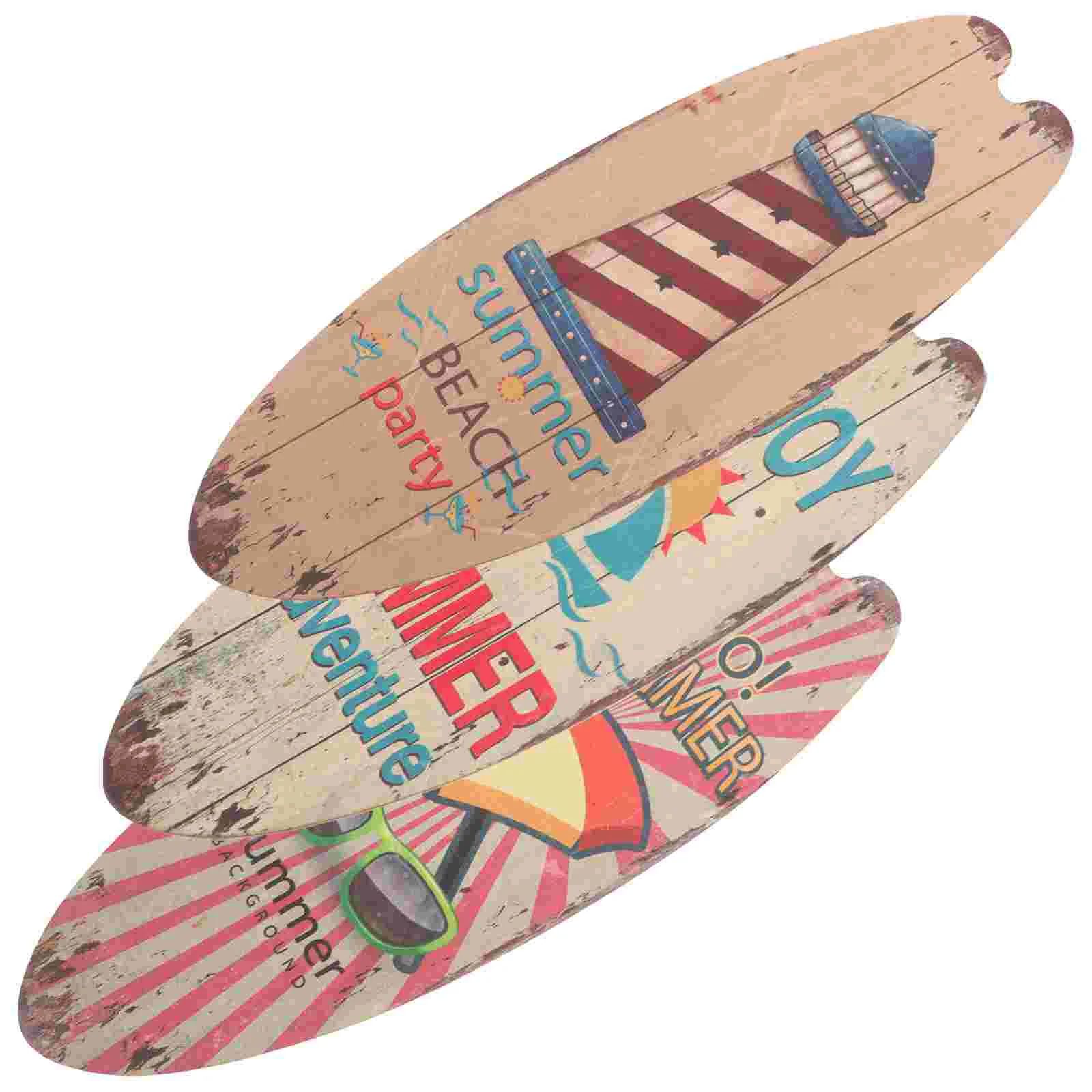 

3 Pcs Home Hanging Adornment Ornament Painted Surfboard Sign Summer Themed Wall Decor Signs Wooden Seaside