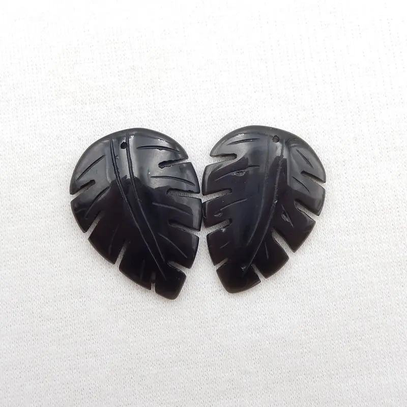 

Semiprecious Stones Jewelry Hot Sale Obsidian Carved Leaf Earring Bead For Women 29x21x4mm 6g