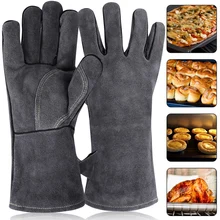

High Temperature Resistance Oven Gloves kitchen utensils Leather bbq Mitts Welding Microwave Gloves 500°C Extreme Heat Resistant