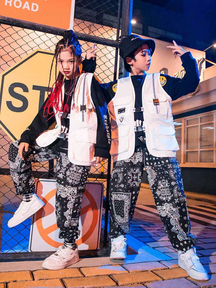 Reflective White Vest Long Sleeves Tops Pants Girls Hip Hop Clothes Boy Street Dance Costume Kids Concert Show Stage Wear BL7923
Reflective White Vest Long Sleeves Tops Pants Girls Hip Hop Clothes Boy Street Dance Costume Kids Concert Show Stage Wear BL7923