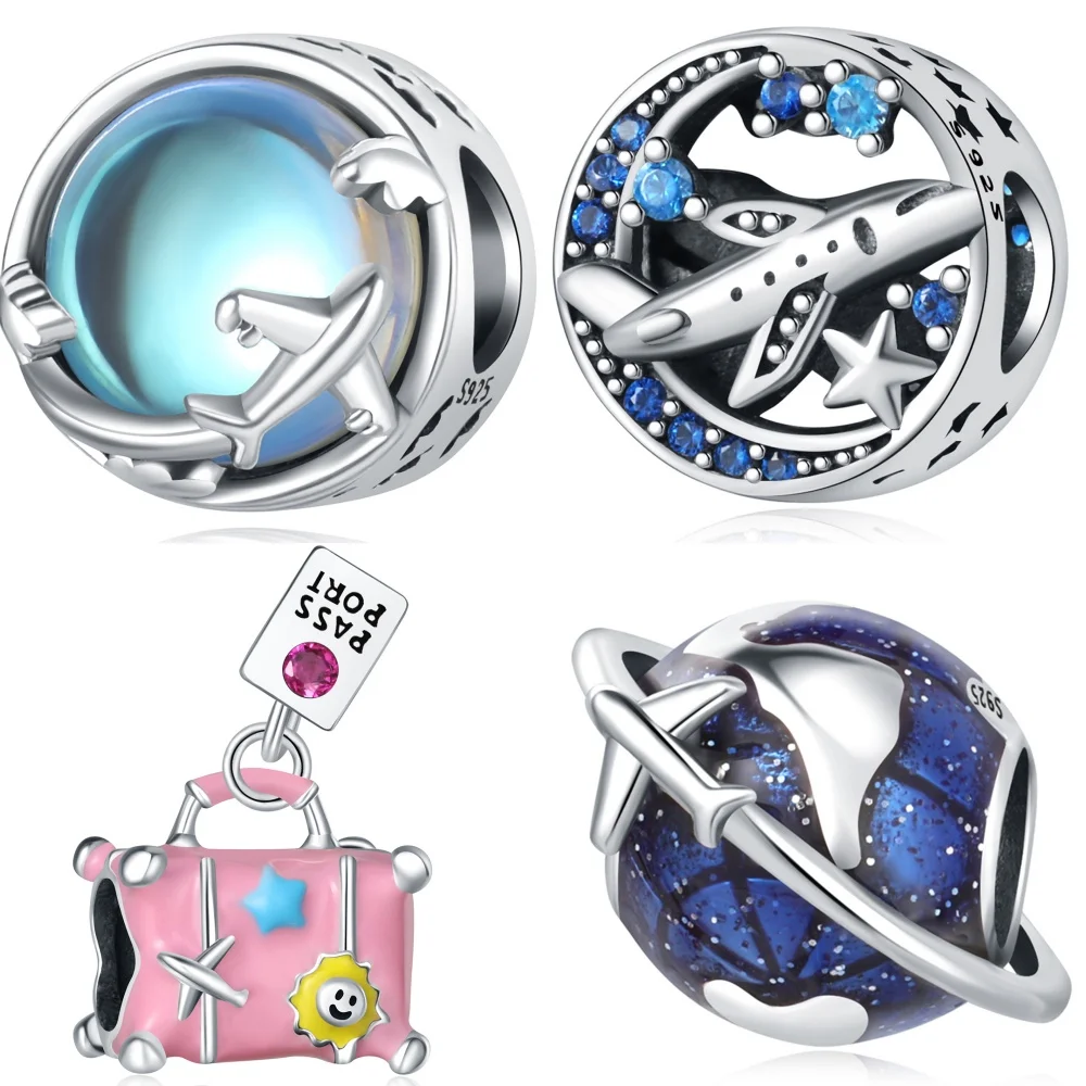 

925 Sterling Silver Aircraft Travel Vacation Series Charms Beads Fit Original Pandora Bracelets S925 DIY Jewelry Accessories