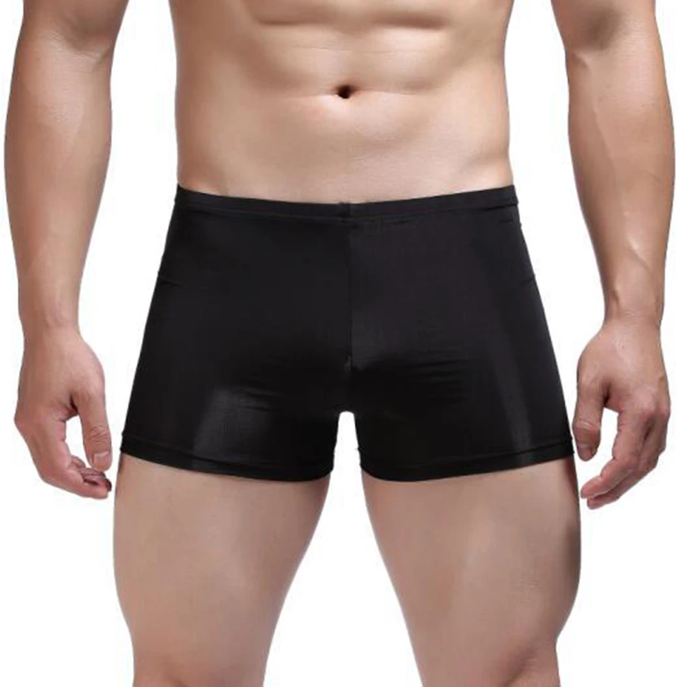 

Men Ice Silk Boxers Satin Oil Shiny Underwear Low Rise Trunks Stretch Smooth Brief Seamless Ultra-thin Breath Shorts Panties