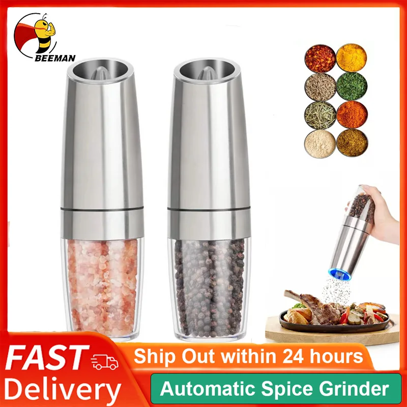 

BEEMAN Automatic Salt and Pepper Grinder Gravity Induction Grinder Adjustable Coarseness With LED Light Kitchen Sets Gadgets