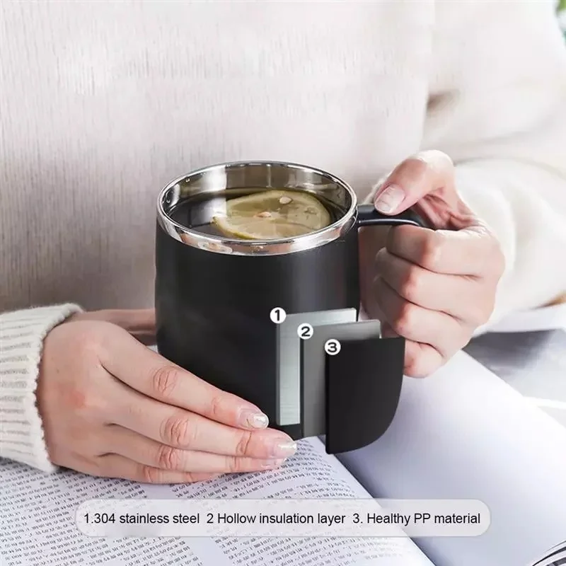 

Double Wall Stainless Steel Mug with Handle and Lid Portable Insulated Cup for Outdoor Traveling Drinking Water Tea