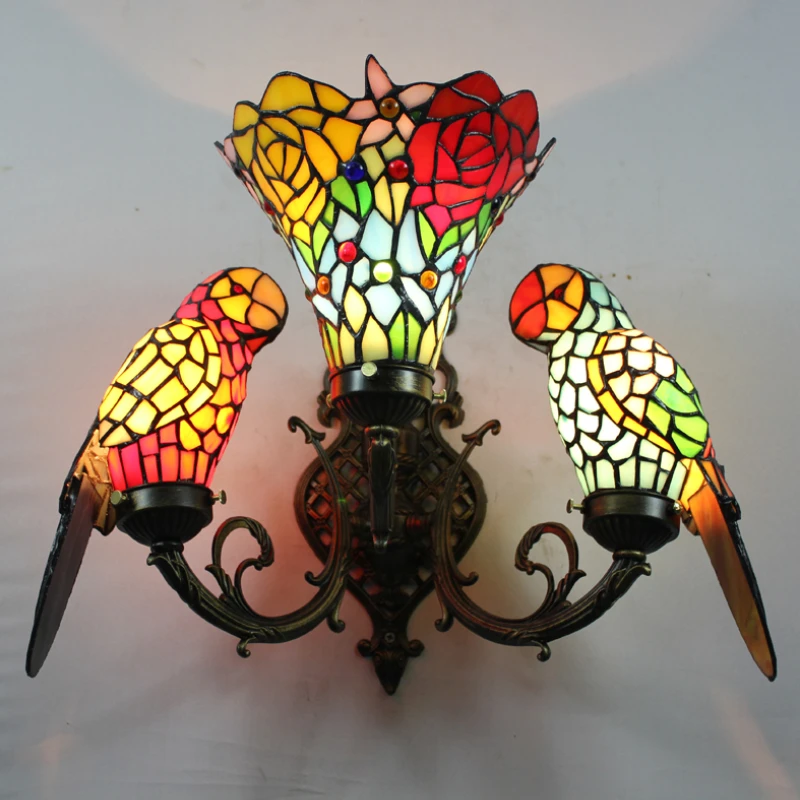 Tiffany Vintage Parrot Wall Lamp Stained Glass Rose Lampshade Wall Mounted Sconce Stair Bedroom Garden LED Decor Wall Light
Tiffany Vintage Parrot Wall Lamp Stained Glass Rose Lampshade Wall Mounted Sconce Stair Bedroom Garden LED Decor Wall Light