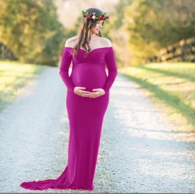 

Maternity Dresses For Photo Pregnancy Dress Photography Props Shoulderless Mercerized Pregnancy Photo Maxi Dresses For Pregnant