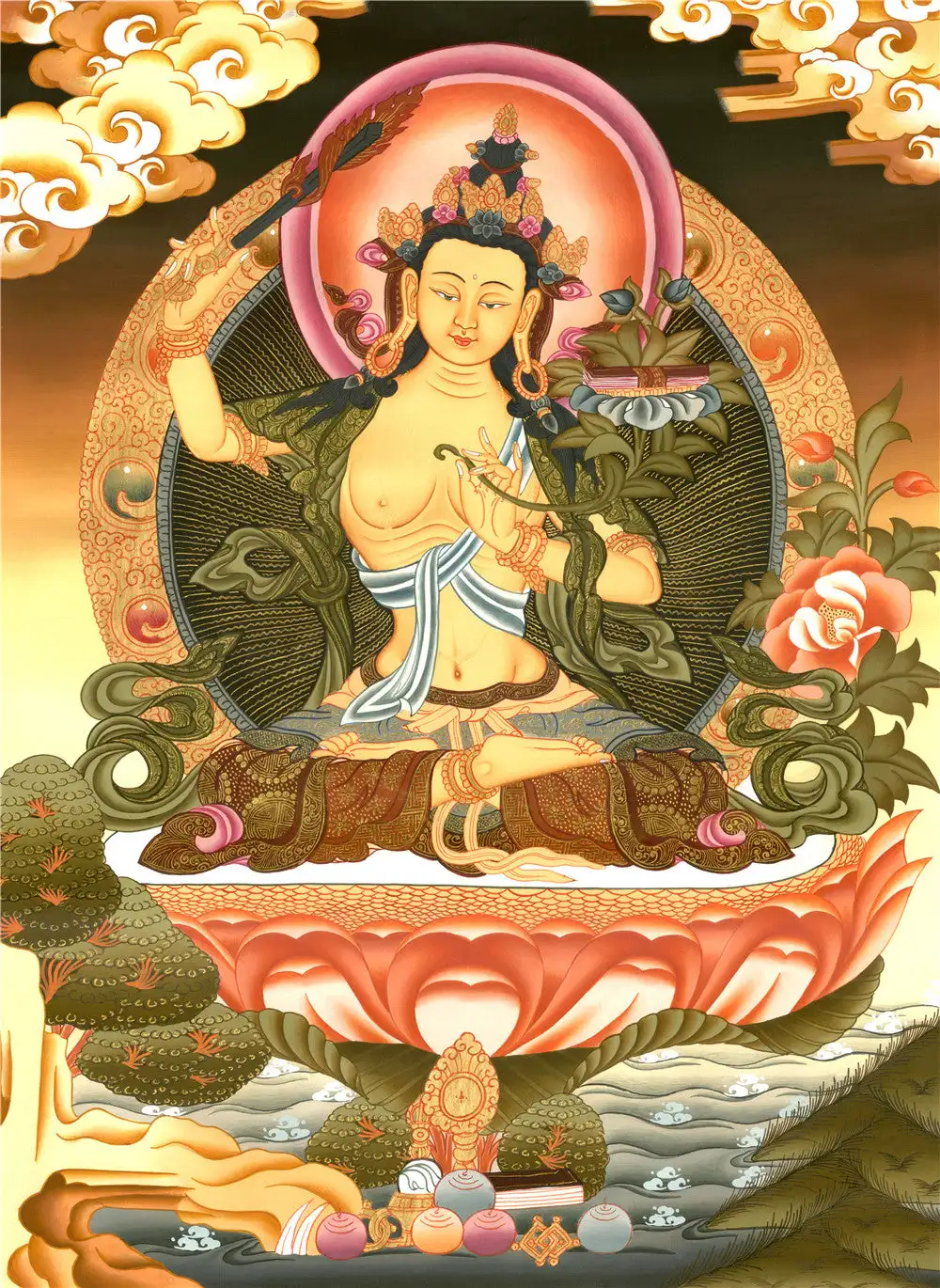 Manjusri Thangka,Gandhanra Tibetan Buddhist Thangka Art,Giclee Printed and Hand Framed,47" × 32"
Manjusri Thangka,Gandhanra Tibetan Buddhist Thangka Art,Giclee Printed and Hand Framed,47" × 32"
