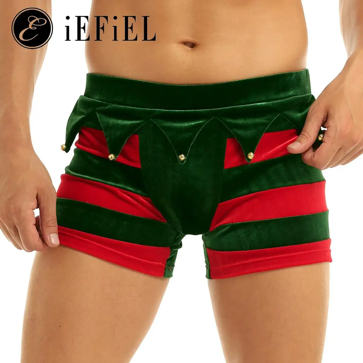 

Mens Christmas Elf Costume Santas Helper Velvet Boxer Shorts Underwear Xmas Holiday Party Mr Claus Cosplay Underpants