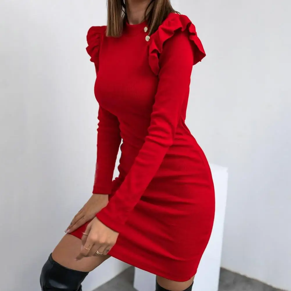Autumn Winter Office Lady Dress Ruffles Solid Color Commute Dress Slim Fit Knitted Basic Inside Dress Streetwear
Autumn Winter Office Lady Dress Ruffles Solid Color Commute Dress Slim Fit Knitted Basic Inside Dress Streetwear