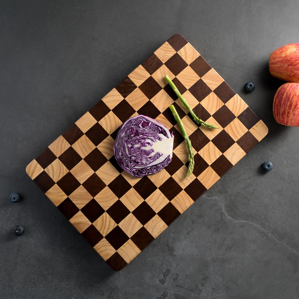 

Rubber wood splicing chopping board, checkerboard texture, usable on both sides, mold proof cutting board, 36X24X2.5CM