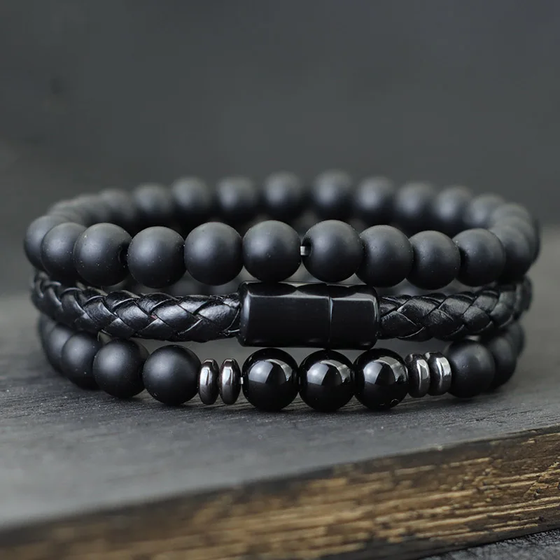 Noter 3pcs Men Bracelet Set 8mm Natural Onyx Tiger Eyes Stone Braclet Homme Magentic Clasp Leather Braslet Pulsera Hombre Gift Noter 3pcs Men Bracelet Set 8mm Natural Onyx Tiger Eyes Stone Braclet Homme Magentic Clasp Leather Braslet Pulsera Hombre Gift
