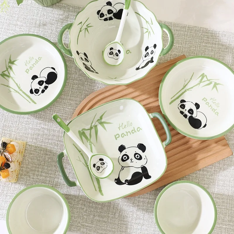 

Ceramic Tableware Combination Set Lovely Cartoon Panda Children Plate Bowl Spoon Porcelain Restaurant Noodle Bowl Steak Plate