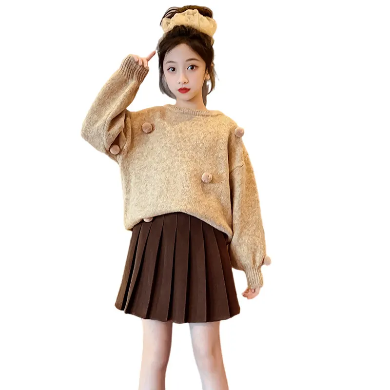 

Sweet Girls New Sweater Pink Khaki Soft Knitwear Tops Fashion Kids Casual Clothes Spring Autumn Teenage Hot Sale Sweater 5-14Yrs