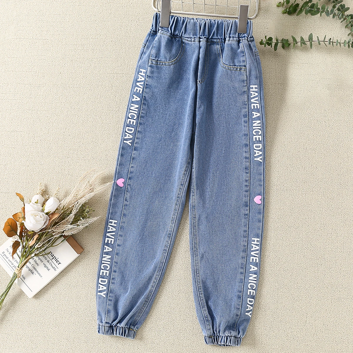 

Kids Jeans for Girls Denim Long Lantern Pants Spring Autumn Clothing Teenager Baby Children Straight Trousers 6 8 10 12 13 Years