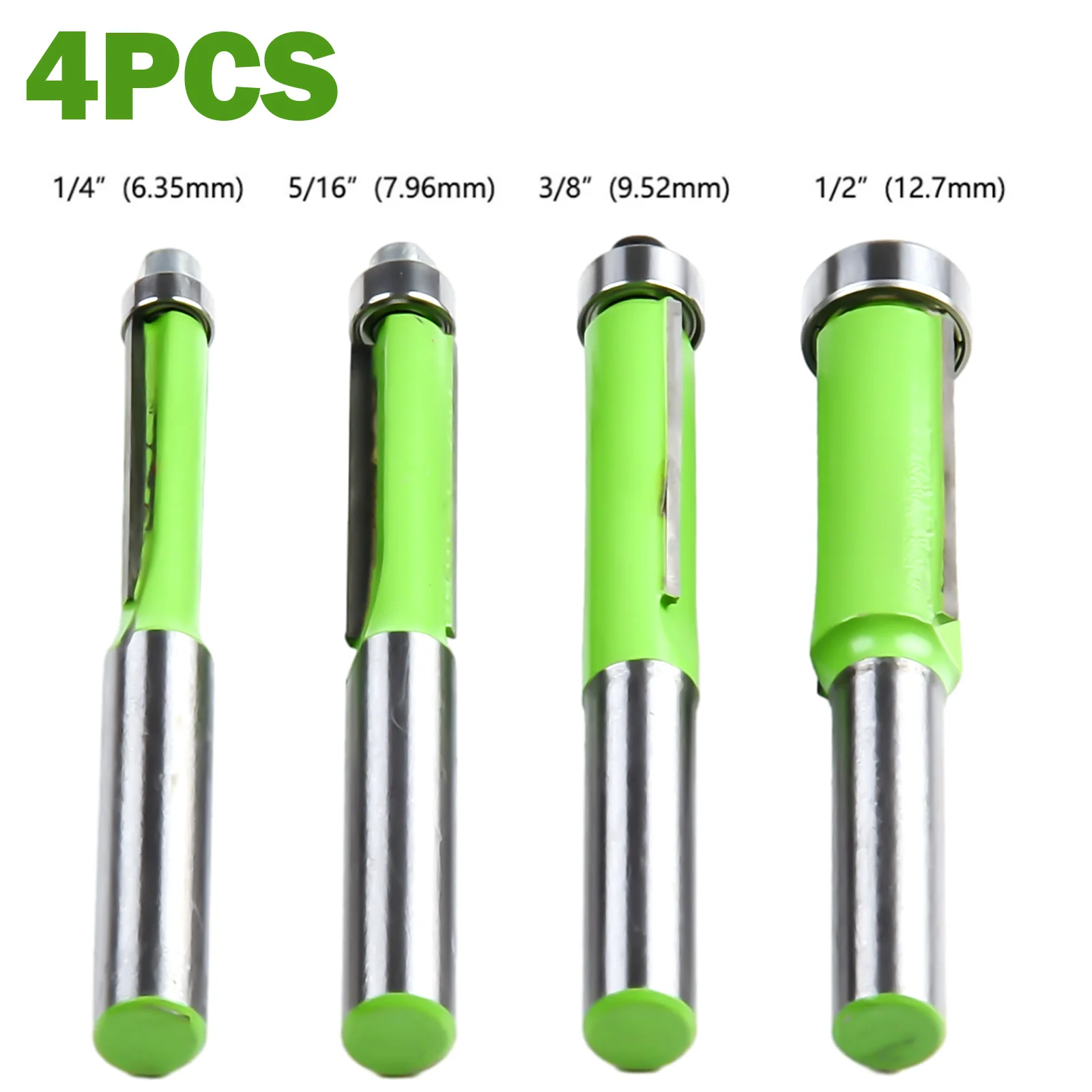 

4pcs 8mm Shank Straight Bit Tungsten Carbide With Bearing Router Bits Milling Cutter Flush Trim For Wood Woodwork Tool
