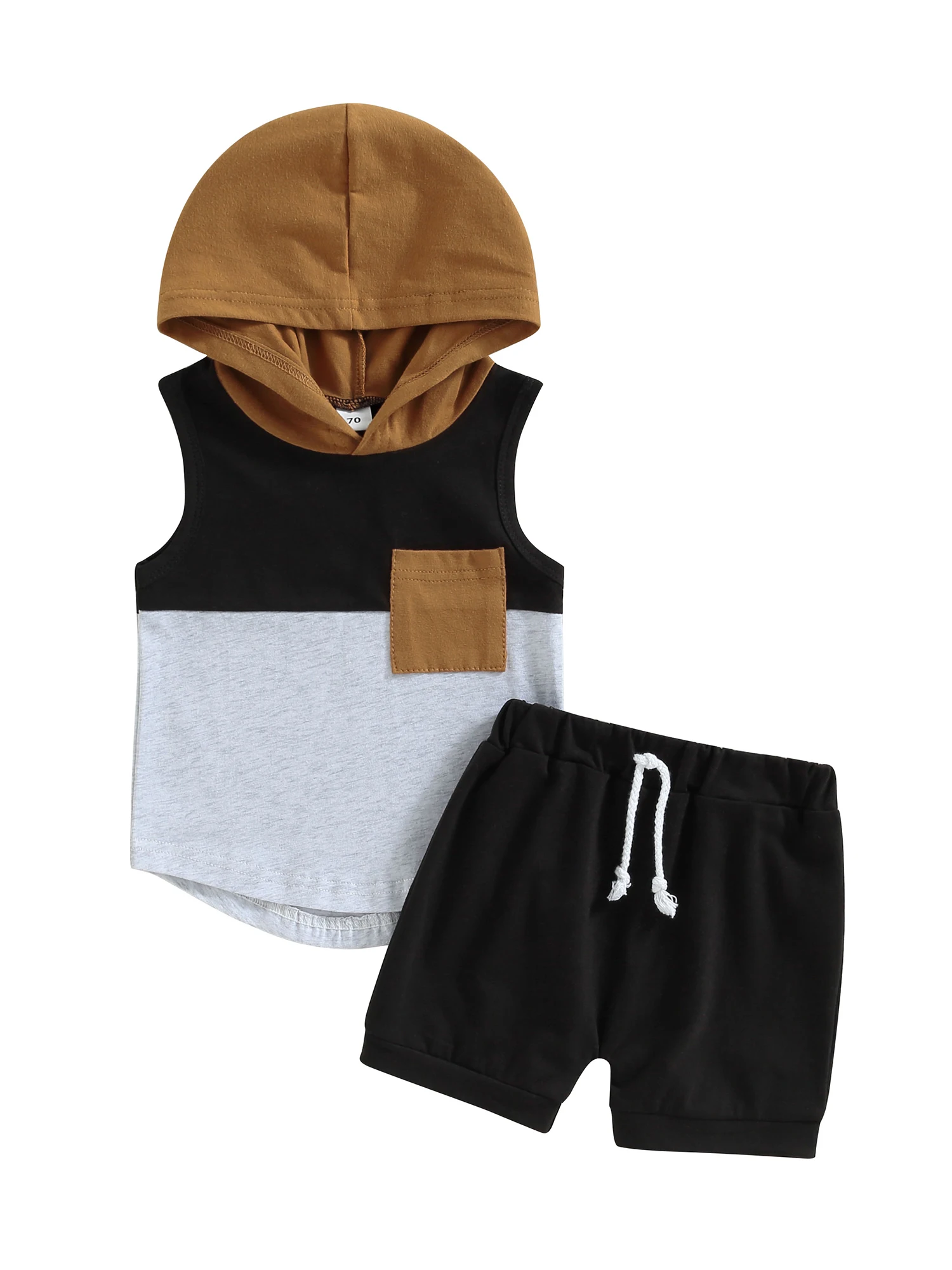 Newborn Baby Boy Summer Clothes Contrast Color Hooded Sleeveless Pocket Hoodie Tank Tops Shorts Cute Toddler Outfit Set (Brown
Newborn Baby Boy Summer Clothes Contrast Color Hooded Sleeveless Pocket Hoodie Tank Tops Shorts Cute Toddler Outfit Set (Brown