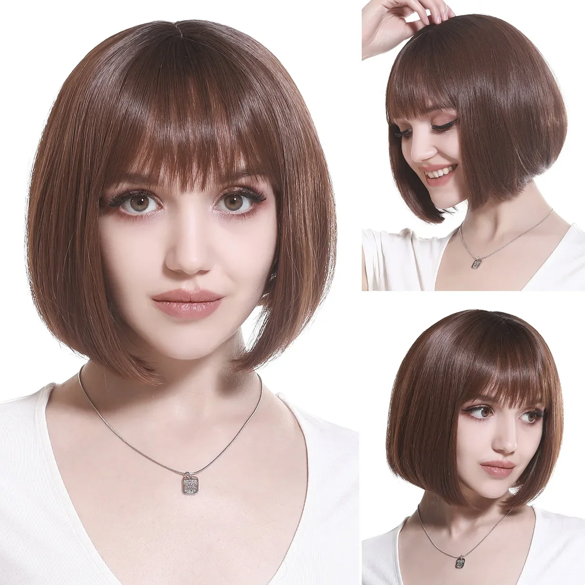 

Wig Women's Short Straight Hair for Any Skin Color Bobo Head Air Bangs Fluffy Full Top Wigs