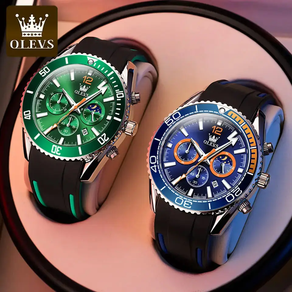 OLEVS Quartz Watch for Men Fashion Silicone Strap Moon Phase Chronograph Big Dial Waterproof HD Luminous Men's Wristwatch Reloj
OLEVS Quartz Watch for Men Fashion Silicone Strap Moon Phase Chronograph Big Dial Waterproof HD Luminous Men's Wristwatch Reloj