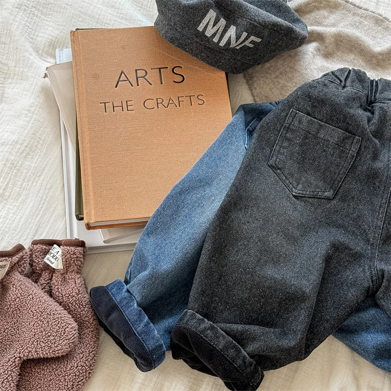 2025 Winter New Children Plus Velvet Thick Jeans Letter Print Girls Trousers Baby Boy Fleece Denim Pants Kids Warm Pants 39 S2fdebb456f924aa6a1c9986d92b61770X