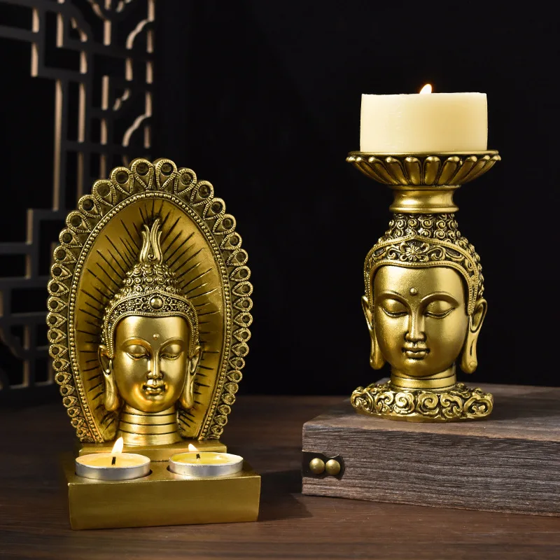 

Buddha Candle Holder Buda Candlestick Sculptures Resin Fengshui Figurines India Thailand Buddhism Statue for Interior Home Decor