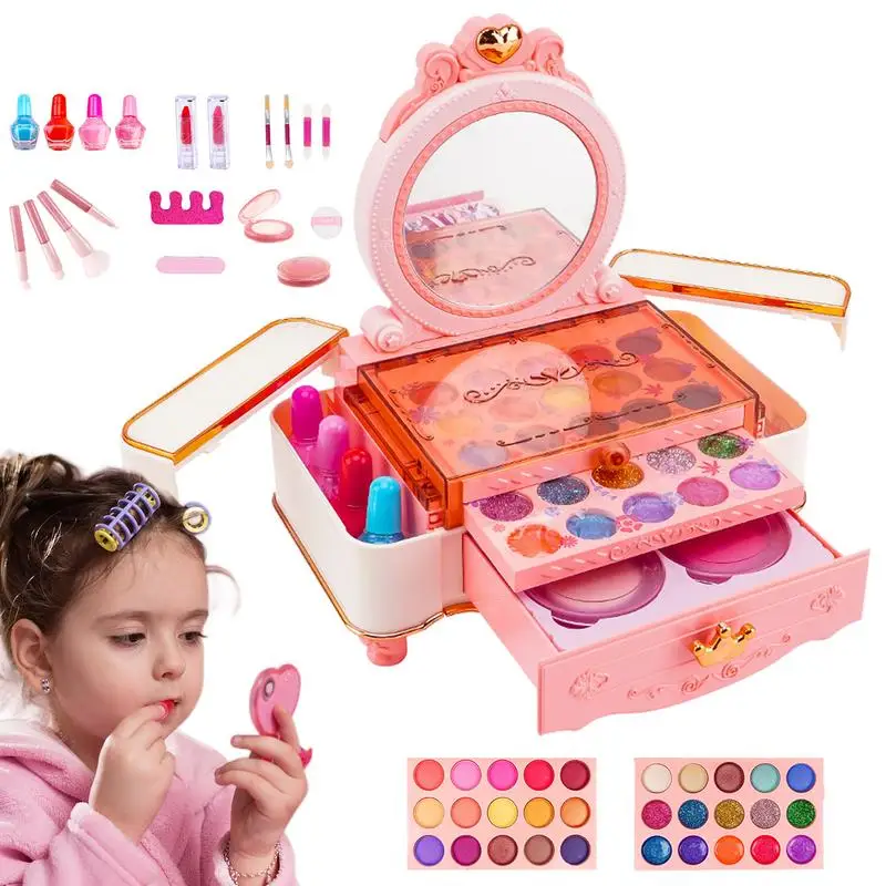 

Girls Makeup Set For Kids Real Washable Makeup Set Princess Play Make Up Toys Toddler Cosmetic Set Makeup Vanities Children's