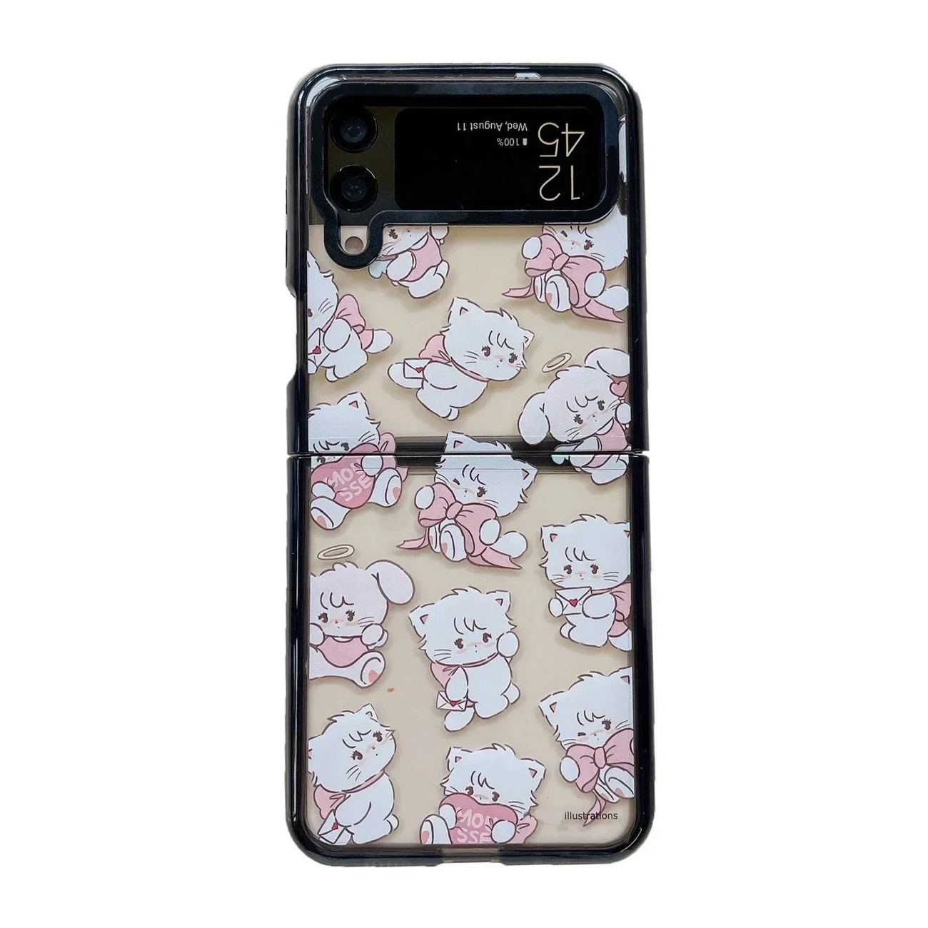 

Black Border Acrylic Cat Bowknot Phone Case for Samsung Galaxy Z Flip 5 4 3 Back Cover for ZFlip3 ZFlip4 ZFlip5 Hard Case Shell