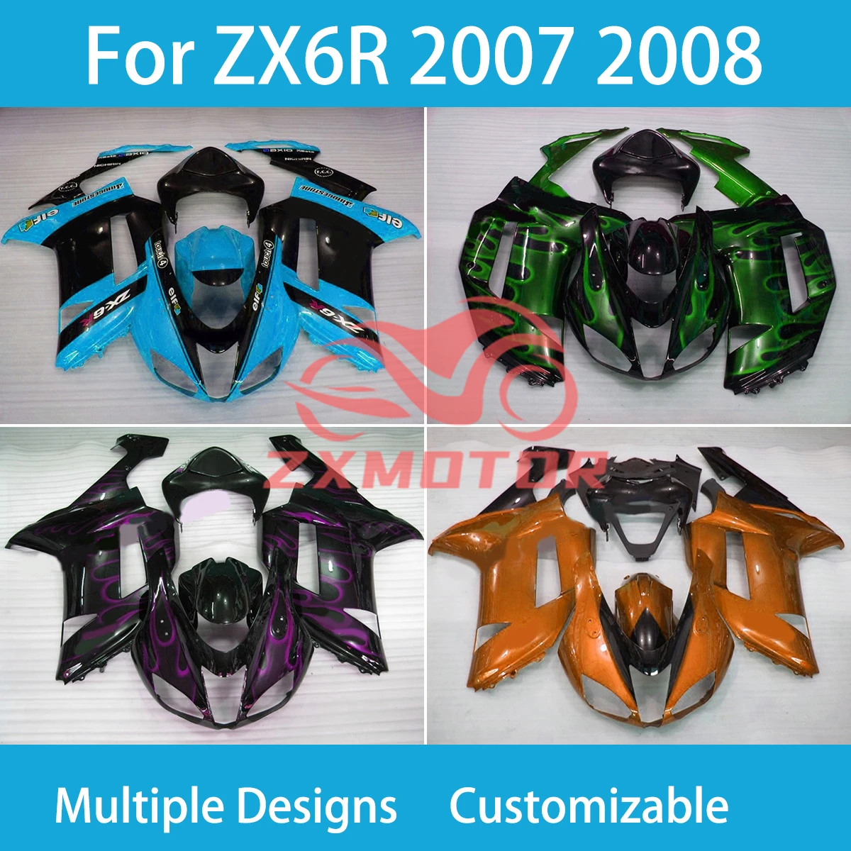 

ZX6R 2007 2008 комплект обтекателей для велосипеда для Kawasaki Ninja 636 ZX 6R 07 08 настраиваемые аксессуары для мотоциклов Обтекатели