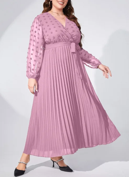 Casual Plus Size Dresses Fashion V-neck Pleated Women Elegant Dresses 2023 New Temperament Large Size Lady Solid Color Dresses
Casual Plus Size Dresses Fashion V-neck Pleated Women Elegant Dresses 2023 New Temperament Large Size Lady Solid Color Dresses