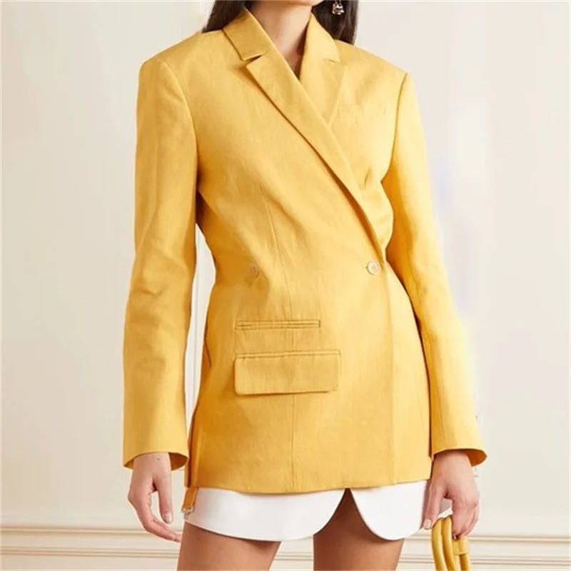

Blazer woman 2024 Summer New in coats Linen Blended Suit Coat Asymmetric slim women's jacket Casual versatile long sleeved top