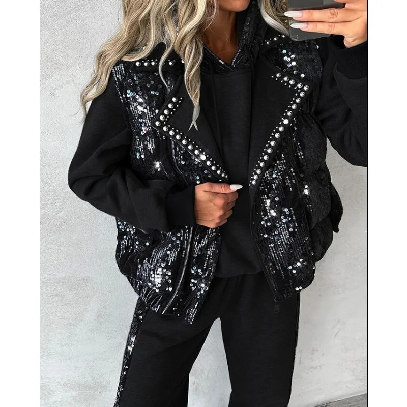 Wepbel Fashion Women Jackets Outwear Wear Sequin Beaded Lapel Jacket Vest Coats Contrast Sequin Pearls Decor Vest Puffer Coat
Wepbel Fashion Women Jackets Outwear Wear Sequin Beaded Lapel Jacket Vest Coats Contrast Sequin Pearls Decor Vest Puffer Coat