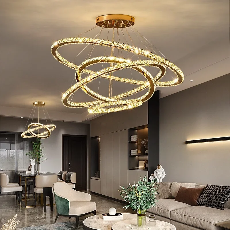 

Modern K9 Crystal Rings Led Chandelier Lights Home Lighting Chrome Lustre Chandeliers Ceiling Pendant Fixtures For Living Room