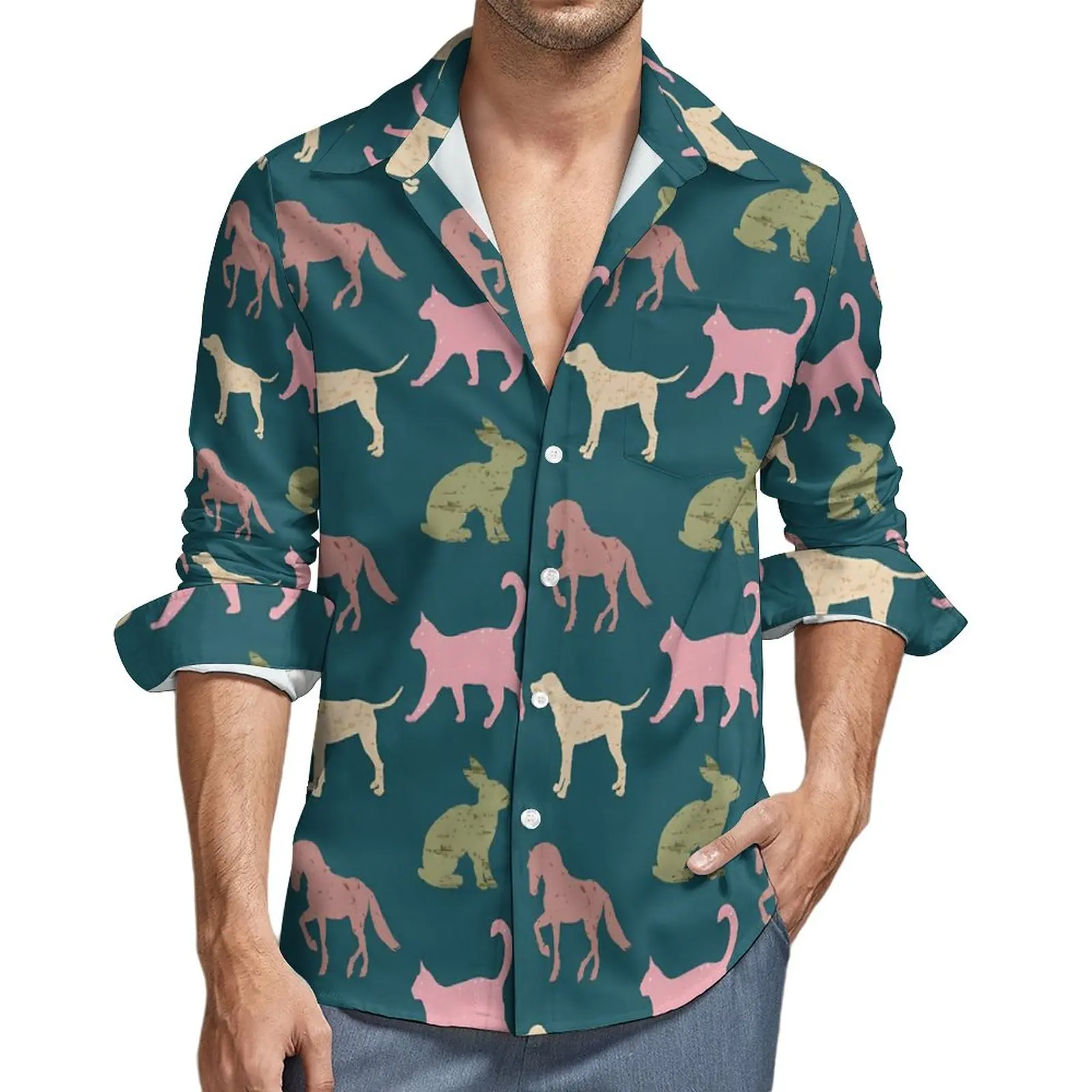 Rabbit Silhouette Shirt Autumn Animal Print Casual Shirts Man Trendy Blouses Long Sleeve Design Street Clothing Plus Size
Rabbit Silhouette Shirt Autumn Animal Print Casual Shirts Man Trendy Blouses Long Sleeve Design Street Clothing Plus Size
