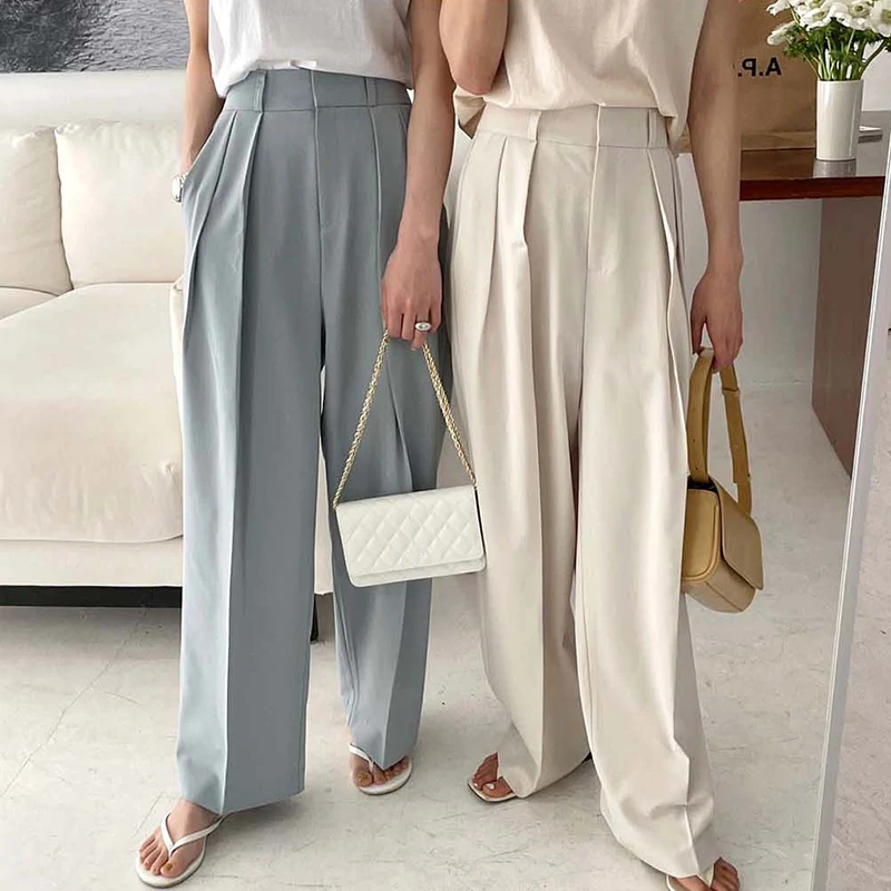 

ZHISILAO New High Waist Straight Pants Women Vintage Office Lady Solid Full Length Trousers Spring 2024